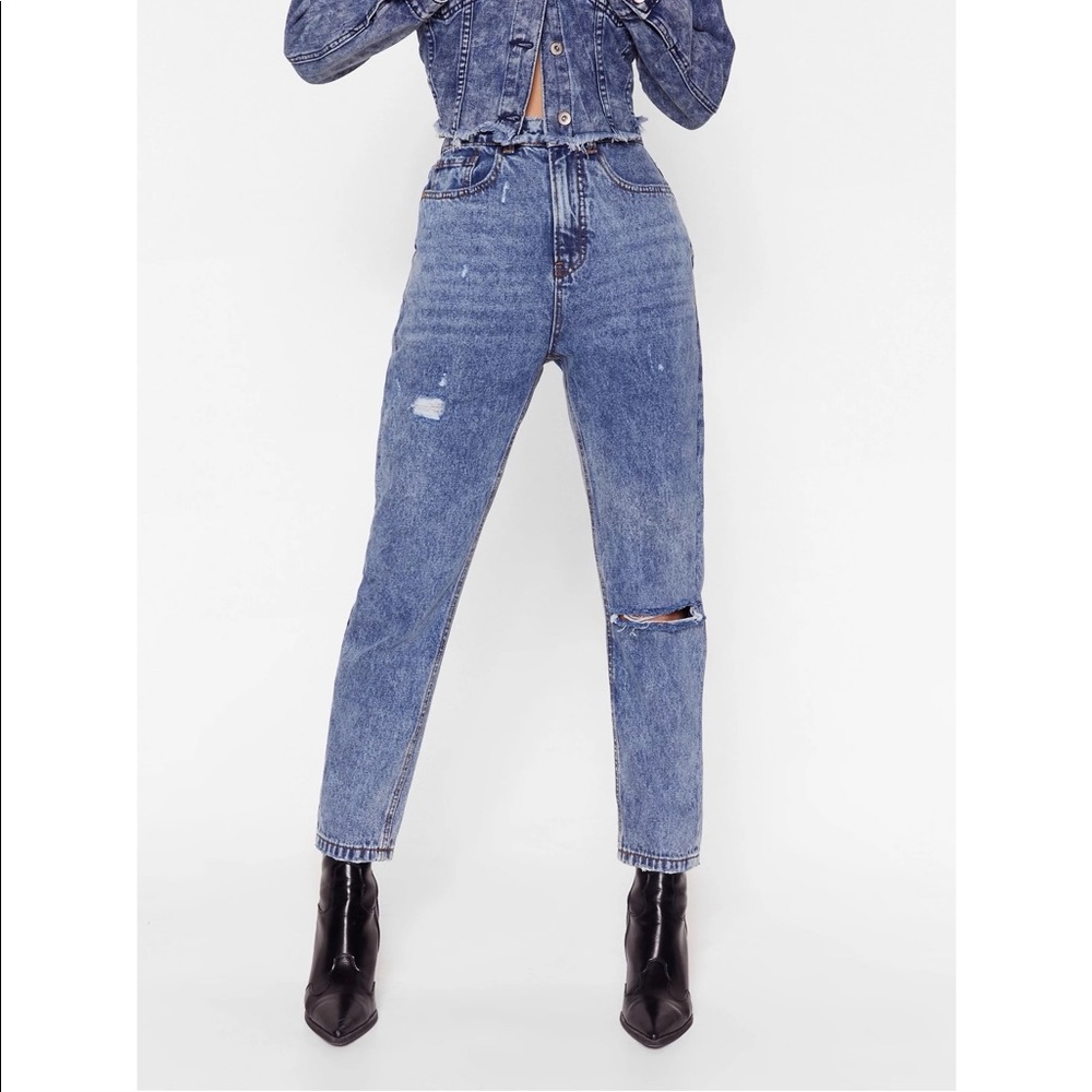 Nasty Gal Acid Wash Distressed Mom Jeans